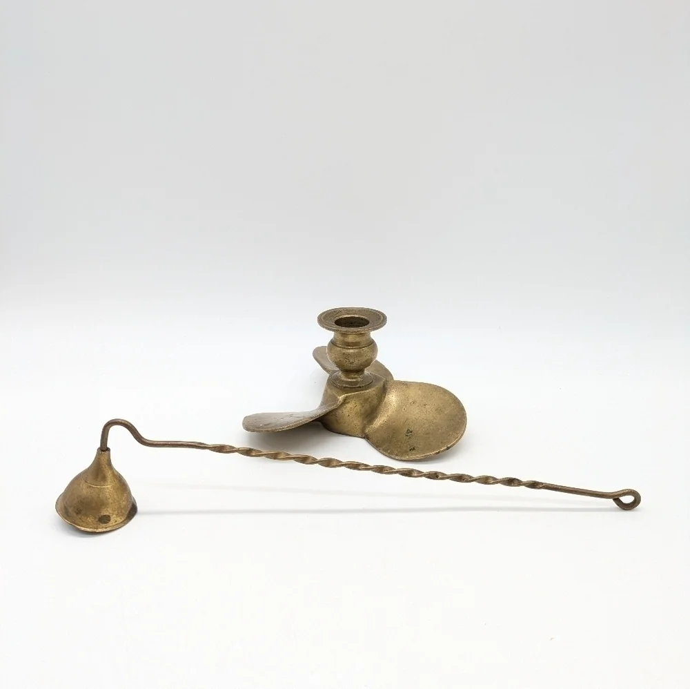Vintage brass propeller candle holder and snuffer
